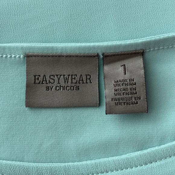 Chico's Easywear Wms S Mint Green Sheer Layered Blouse Romantic Softgirl Flowy - Picture 3 of 11